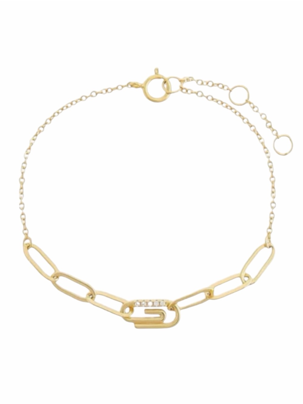 Pave Safety Pin Paperclip Gold Bracelet New Without Tags